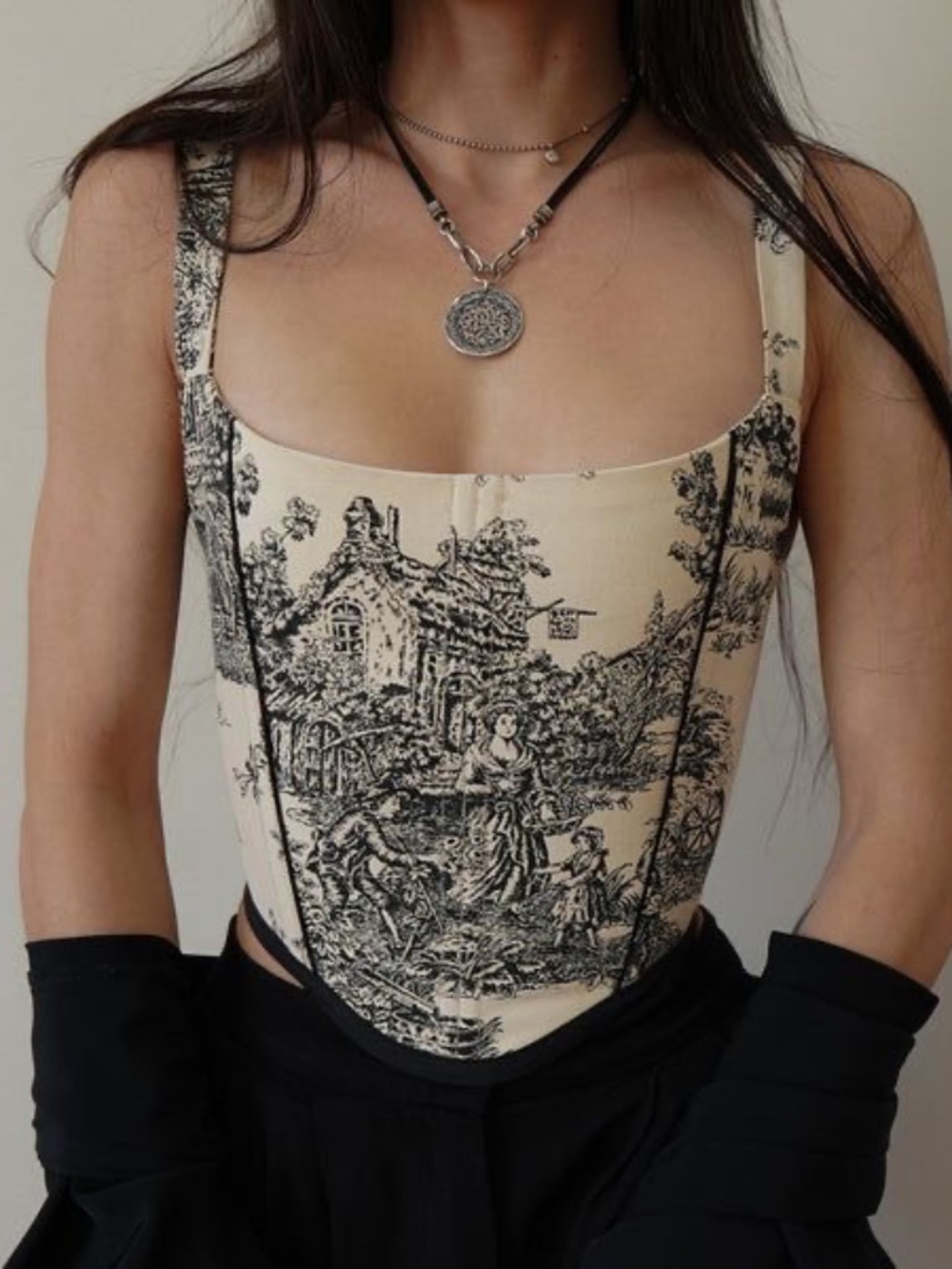 black & cream toile corset by YOYO Creates